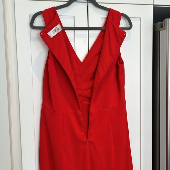 Badgley Mischka Red Poppy V-Neck Crepe Wrap Cocktail Dress Medium - Picture 11 of 15